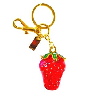 Red Enamel and Gold Strawberry Charm Or Keyholder